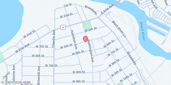 Map showing First Lutheran Church Food Pantry at 1019 W 5TH ST, LORAIN, OH