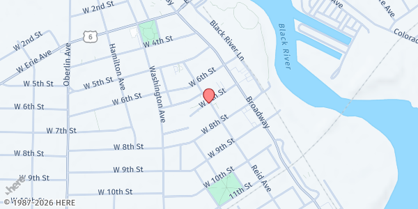 Map showing St. Mary Catholic Church Pantry at 309 W 7TH ST, LORAIN, OH