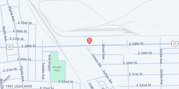 Map showing The Love Center Food Cupboard - Food Distribution Center at 1405 E 28th St, Lorain, OH