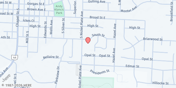 Map showing St. Stephen Martyr Lutheran Church at 930 S. Nickel Plate, Louisville, OH