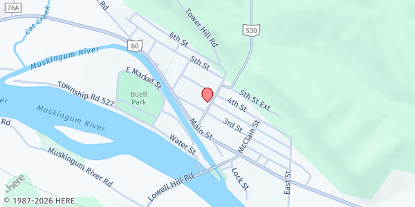 Map showing Lowell Area Mission Basket at 307 Walnut Street, Lowell, OH