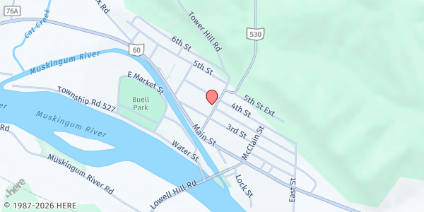 Map showing Lowell Area Mission Basket (LAMB) at 309 Walnut Street, Lowell, OH