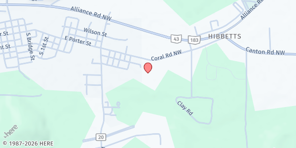 Map showing First Christian Church of Malvern at 4046 Coral Rd NW, Malvern, OH