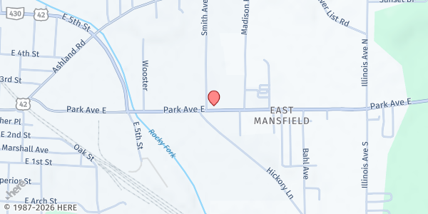 Map showing Catholic Charities Of Toledo - Hope Pantry at 523 Park Avenue East, Mansfield, OH