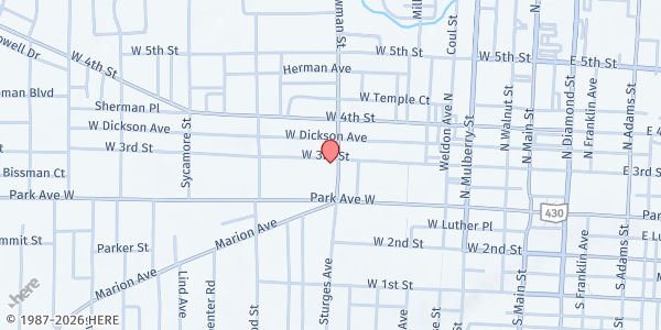 Map showing Grace Episcopal Church at 41 Bowman St., Mansfield, OH