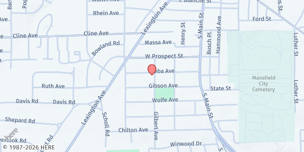 Map showing Kingdom Grace Fellowship Church at 105 Reba Avenue, Mansfield, OH