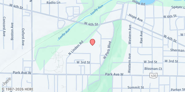 Map showing Matthew 25 Outreach Mobile Pantry at 124 N Linden Rd, Mansfield, OH