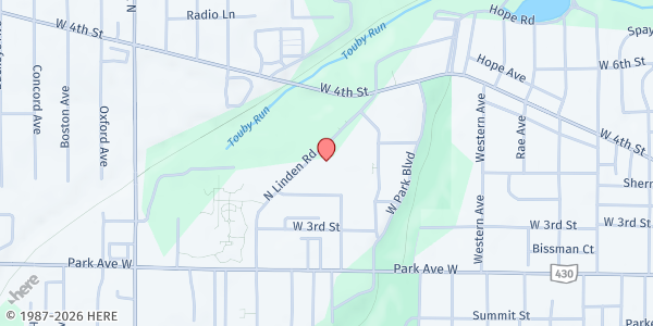 Map showing Matthew 25 Outreach Mobile Pantry at 124 N Linden Rd, Mansfield, OH