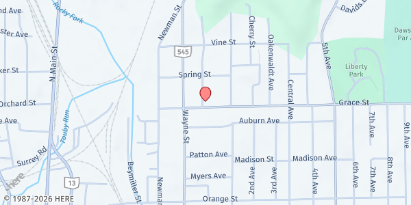 Map showing Mount Sinai Baptist Church at 275 Grace Street, Mansfield, OH