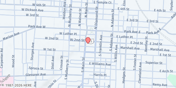 Map showing Salvation Army - Mansfield at 47 South Main St., Mansfield, OH