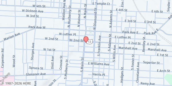 Map showing Salvation Army - Mansfield at 47 S Main St, Mansfield, OH