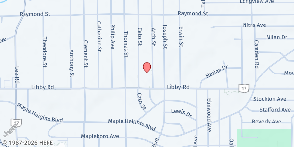 Map showing Citadel of Faith Ministries - Mobile Pantry Location at 5250 Arch St, Maple Heights, OH
