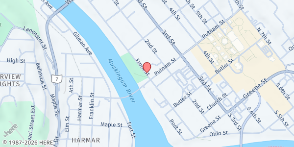 Map showing Greater Marietta Community Food Pantry at 635C SR 821, Complex 1, Building 3, Marietta, OH