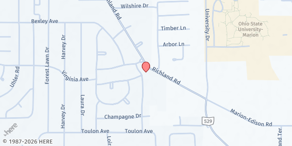 Map showing Richland Rd. Church of Christ Food Pantry at 535 Richland Road, Marion, OH