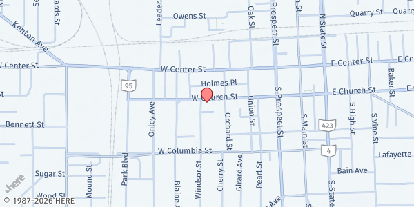 Map showing Salvation Army Marion Soup Kitchen at 317 West Church Street, Marion, OH