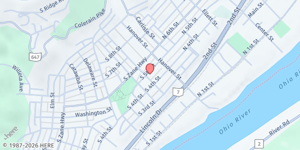 Map showing The Daily Bread Center at 418 Walnut St., Martins Ferry, OH