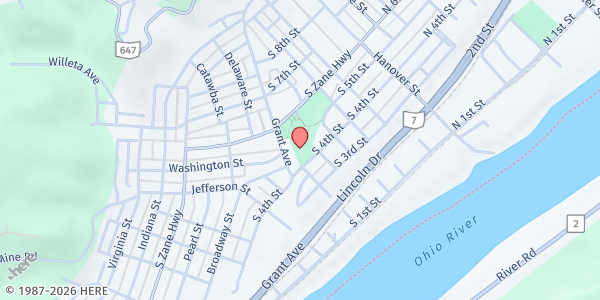 Map showing The Daily Bread Center at 401 South 4th Street, Martins Ferry, OH