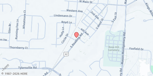Map showing Mason Food Pantry at 406 4th Ave, Mason, OH