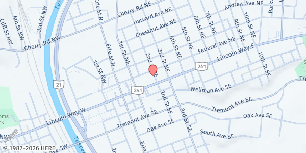 Map showing Central Presbyterian Church Door Ministry - Meal Distribution at 47 2nd St NE, Massillon, OH