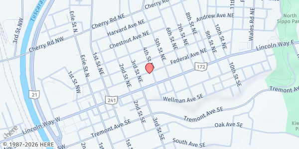 Map showing Mt Calvary Mission Baptist Church at 27 4th St. NE, Massillon, OH