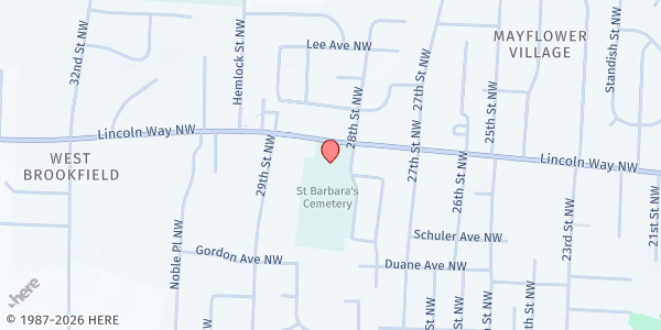 Map showing St. Barbara's Food Pantry at 2813 Lincoln Way N.W., Massillon, OH