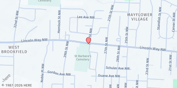 Map showing St Barbara's Food Pantry - Pantry Location at 2809 Lincoln Way NW, Massillon, OH