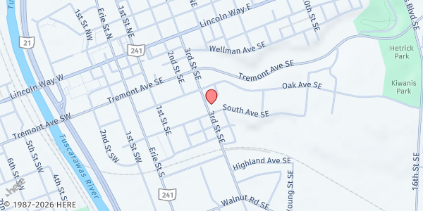 Map showing St. Joseph's Catholic Church at 322 3rd St SE, Massillon, OH