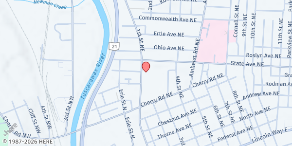 Map showing SVDP - St. Mary's Church at 206 Cherry Rd. NE, Massillon, OH
