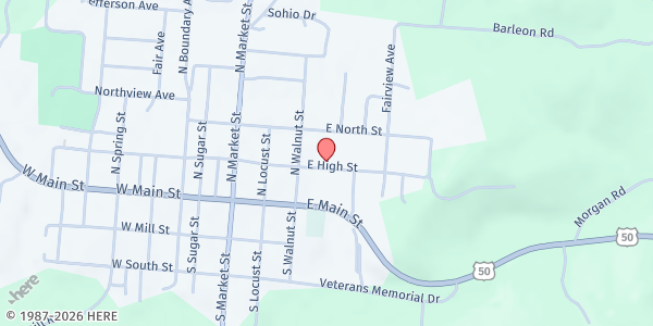 Map showing C.A.R.E. United Methodist Outreach at 395 E High St, McArthur, OH