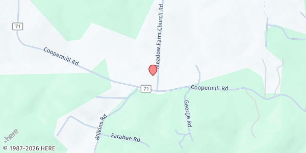 Map showing Limestone Valley Food Pantry at Meadow Farm Church at 6015 Coopermill Rd., Meadow Farm, OH