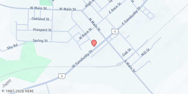 Map showing Mechanicsburg Baptist Church at 112 W Sandusky St, Mechanicsburg, OH