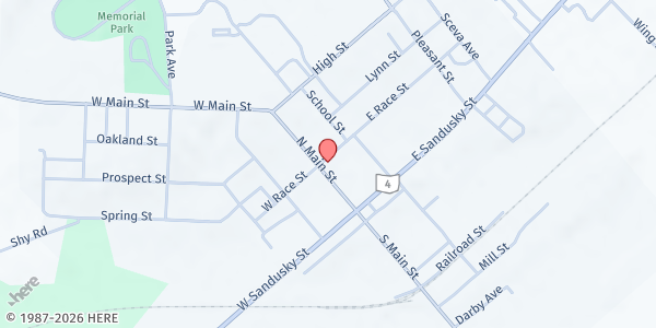 Map showing Mechanicsburg United Methodist Church at 50 N Main St, Mechanicsburg, OH