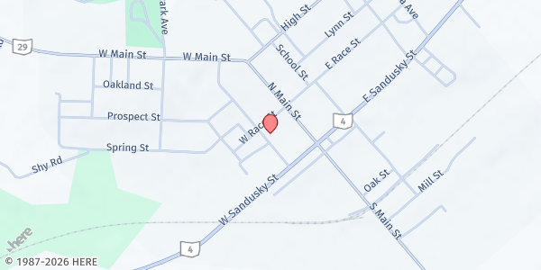Map showing Oasis of Mercy at 40 Walnut St, Mechanicsburg, OH