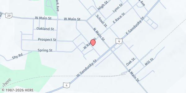 Map showing Oasis of Mercy Pantry at St Michael's at 40 Walnut St, Mechanicsburg, OH