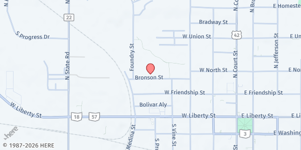 Map showing Second Baptist Church Medina at 451 Bronson St., Medina, OH