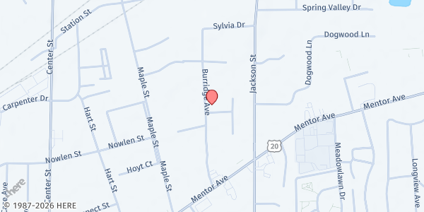 Map showing Mentor Church of Christ at 7201 Burridge Ave, Mentor, OH