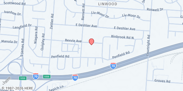 Map showing Calvary Christian Fellowship at 3601 Bexvie Avenue, Mid East, OH