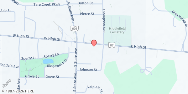 Map showing VFW Post 881 at VFW Post 881, Middlefield, OH