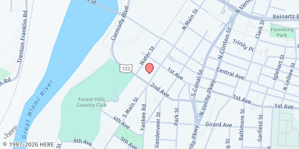 Map showing Oaks Community Church at 124 South Main Street, Middletown, OH