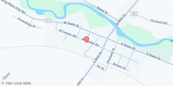 Map showing Mobile Market at 77 W Center St, MILFORD CENTER, OH