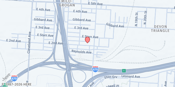 Map showing Milo Grogan Community Center at 862 East 2nd Avenue, Milo-Grogan, OH