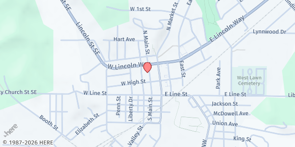 Map showing Minerva Methodist Church at 204 N Main St, Minerva, OH