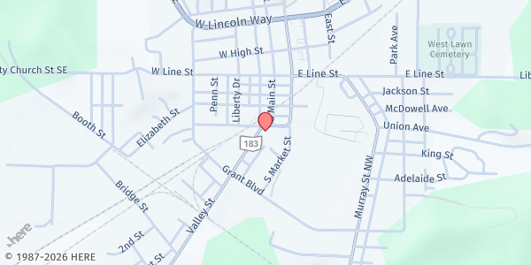 Map showing Salvation Army - Minerva at 301 Valley St., Minerva, OH