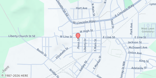 Map showing True North Church at 501 W. Line St., Minerva, OH