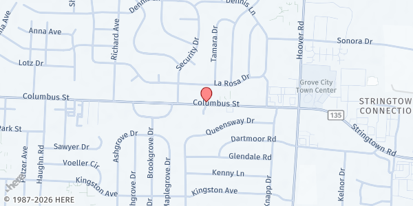 Map showing Grove City Food Pantry at 2710 Columbus Street, Monterey Park, OH