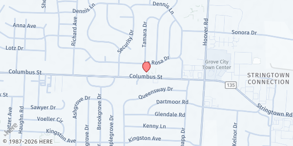 Map showing Grove City UMC Missions Meals at 2684 Columbus Street, Monterey Park, OH