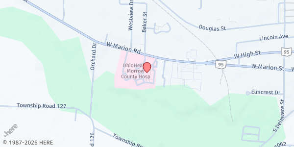 Map showing Morrow County Food Pantry - Main Location at 619 West Marion Street, Mount Gilead, OH
