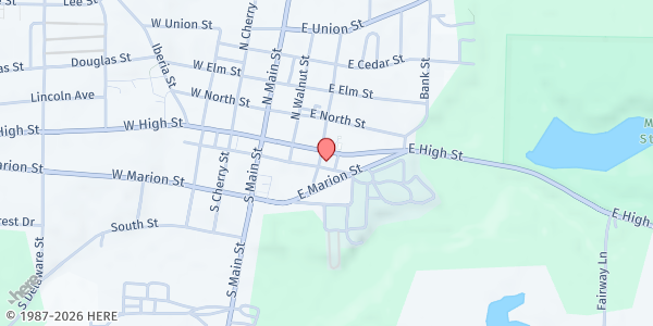 Map showing Trinity UMC at 75 East High Street, Mount Gilead, OH