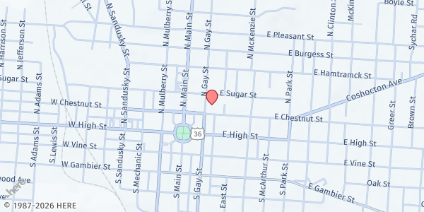 Map showing First Presbyterian Church - Mount Vernon at 102 N. Gay St., Mount Vernon, OH