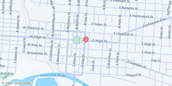 Map showing St. Paul's Episcopal Church at 100 E. High St., Mount Vernon, OH